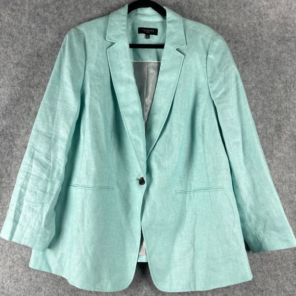 Talbots 100% Linen Blazer Womens 16W Blue Coastal Capsule Career Office - Picture 1 of 15